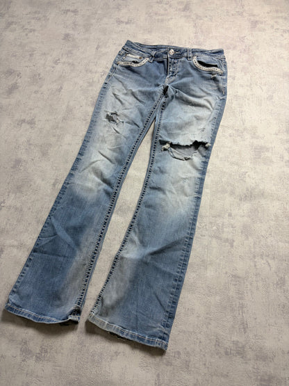 Miss Me Y2K Embroidery Ripped Bootcut Jeans (M)