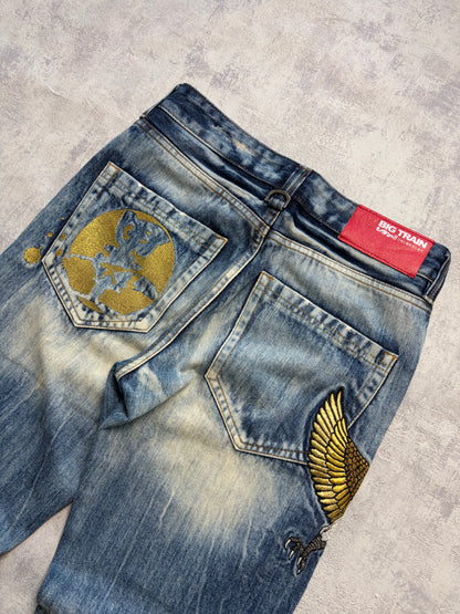 Vintage Japanese Style Big Train Straight Denim Jeans (S)