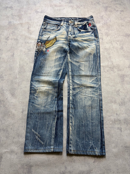 Vintage Japanese Style Big Train Straight Denim Jeans (S)