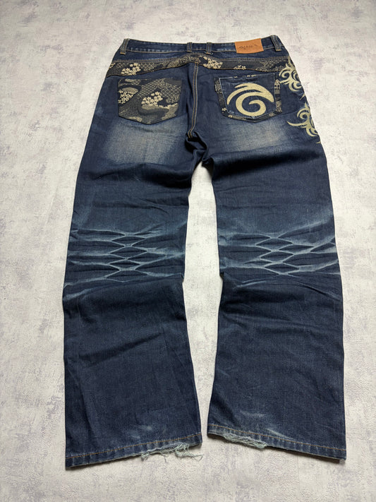 Vintage Japanese Style Baggy Straight Denim Jeans (L/XL)